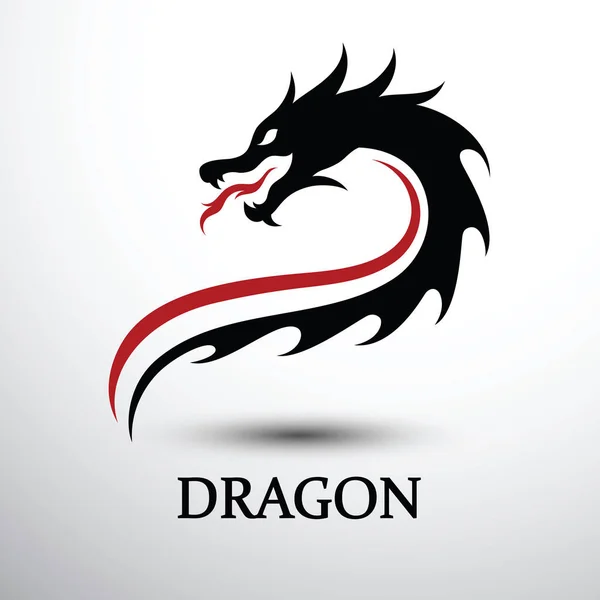 Chinese Draak Hoofd Silhouet Egale Kleur Logo Ontwerp Vectorillustratie — Stockvector