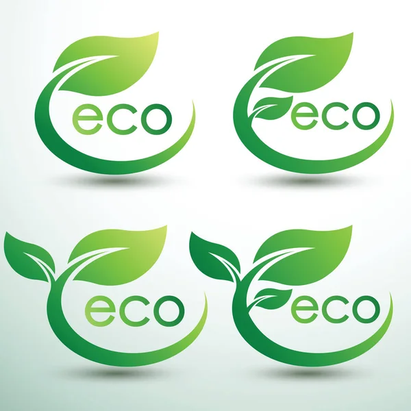 Conceito Rótulos Ecológicos Verdes Com Folhas Ilustração Vetorial — Vetor de Stock