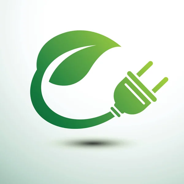 Green Eco Power Plug Design Med Gröna Lämna Vektorillustration — Stock vektor