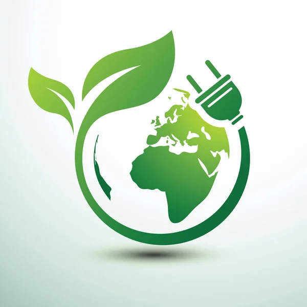 Diseño Enchufe Ecológico Verde Con Tierra Verde Ilustración Vectorial — Vector de stock