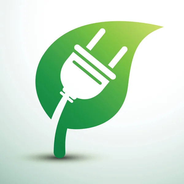 Green Eco Power Plug Design Med Gröna Lämna Vektorillustration — Stock vektor