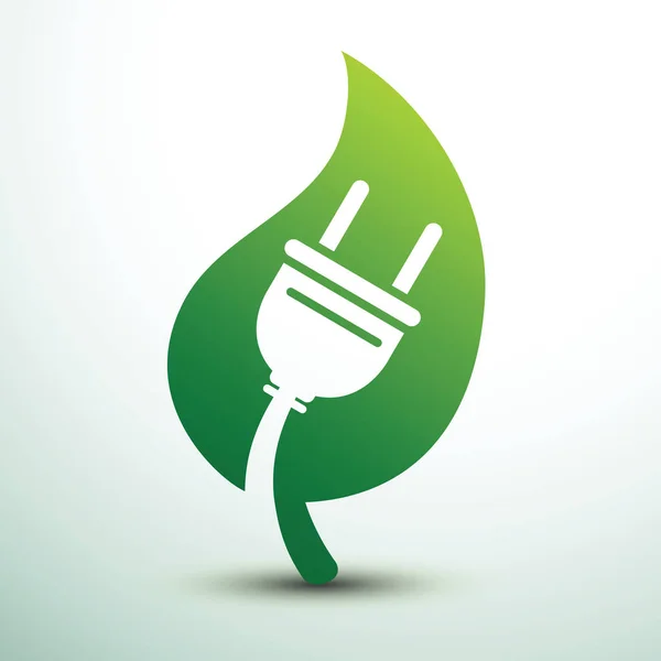 Green Eco Power Plug Design Med Gröna Lämna Vektorillustration — Stock vektor