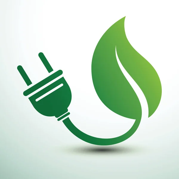 Green Eco Power Plug Design Med Gröna Lämna Vektorillustration — Stock vektor