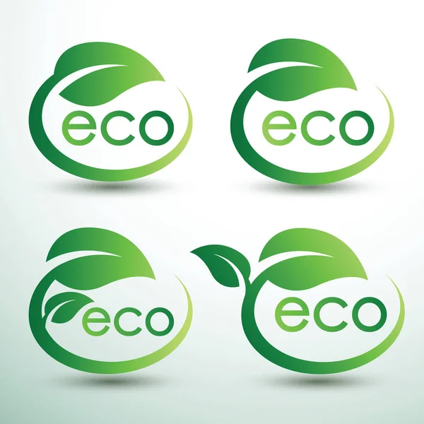 Green Eco Labels Concept Avec Feuilles Illustration Vectorielle — Image vectorielle