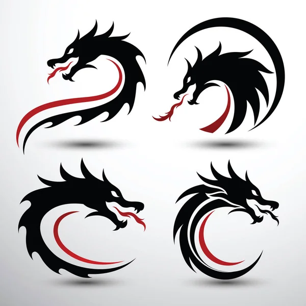 Chinese Dragon Head Silhouette Flat Color Logo Design Vector Illustration — Stock Vector