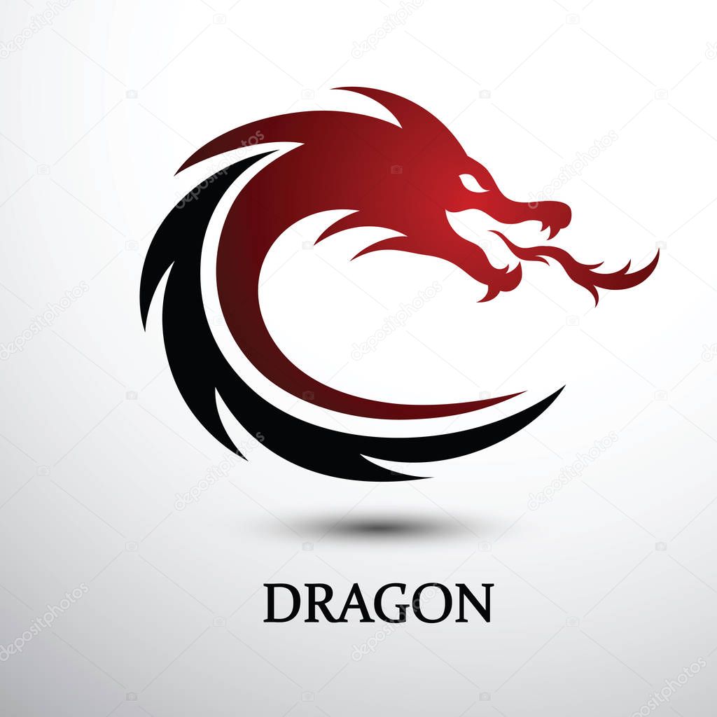 Dragón Chino Silueta Plana Color Logotipo Diseño Ilustración Vectorial