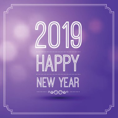 mutlu yeni yıl 2019 vintage çerçeve, vektör çizim ile menekşe bokeh Model arka plan