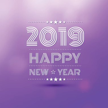 mutlu yeni yıl 2019 menekşe bokeh bulanıklık desen arka plan, vektör çizim