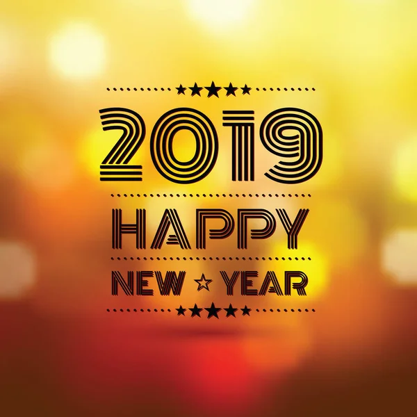 Щасливий Новий Рік 2019 Року Помаранчевому Фоні Розмиття Боке Векторна — стоковий вектор