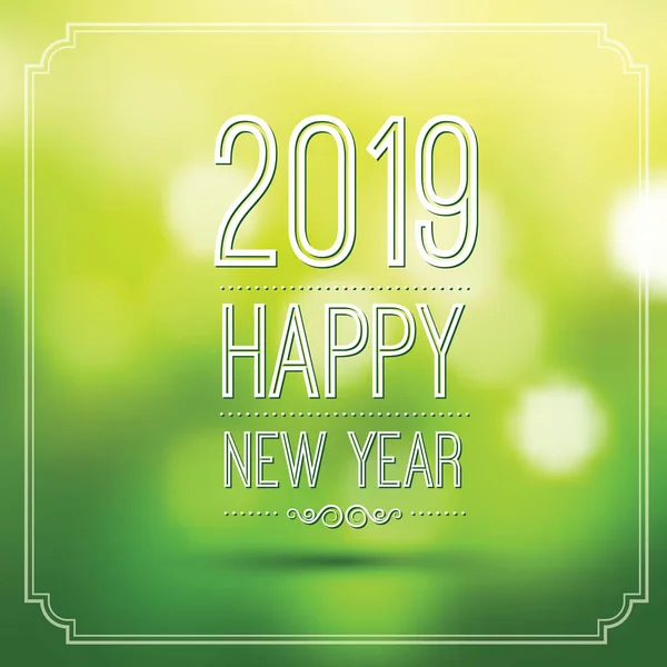 Happy New Year 2019 Green Bokeh Pattern Background Vintage Frame — Stock Vector