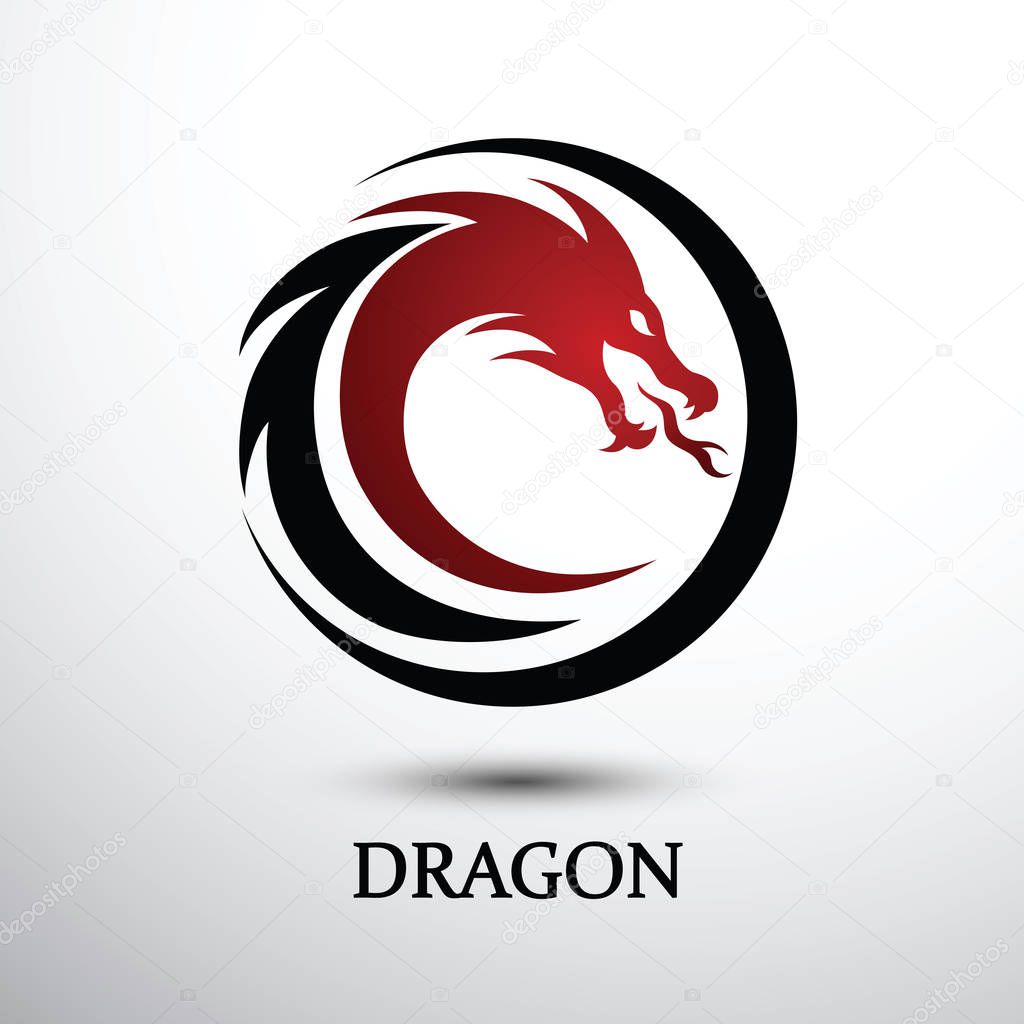 Chinese dragon silhouette flat color logo design, vector illustration