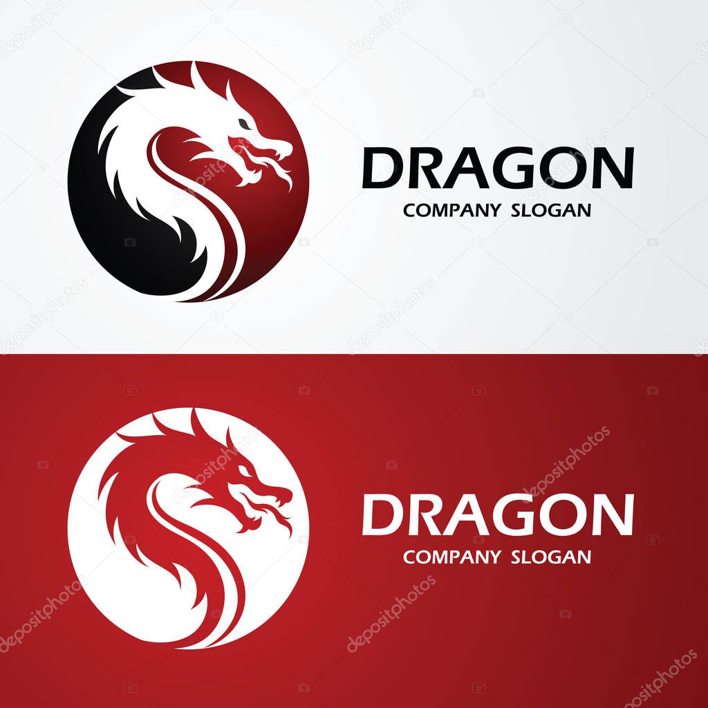 Dragon logo template silhouette flat color design, vector illustration