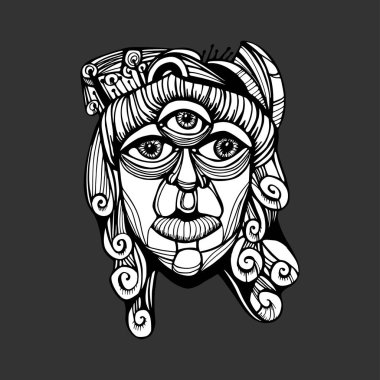 Üç gözlü tanrı Shiva. Psychedelic çizim. Hayal Gücü Çizimi