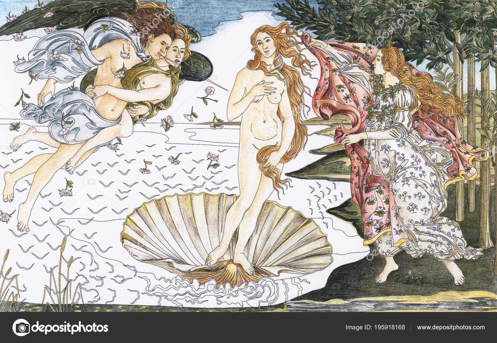 Birth Venus 1483 1485 Sandro Botticelli Adult Coloring Page — Stock Photo