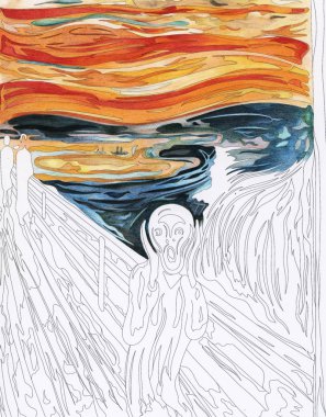 Edvard Munch yetişkin renklendirme sayfa tarafından çığlık (1893)