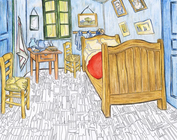 Dormitorio Arles 1888 Por Vincent Van Gogh Página Para Colorear —  Fotos de Stock