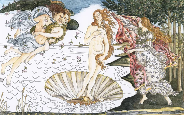 Venüs 'ün Doğuşu (1483-1485) Sandro Botticelli yetişkin boyama sayfası