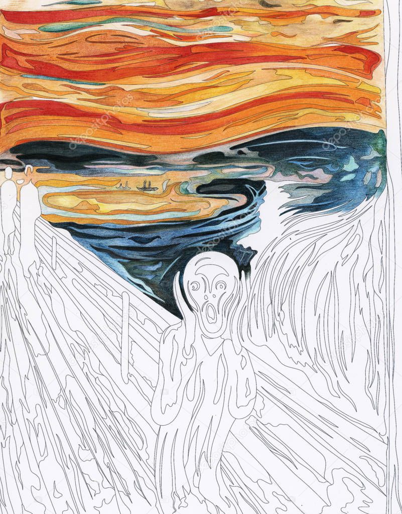 The Scream (1893) by Edvard Munch adult coloring page