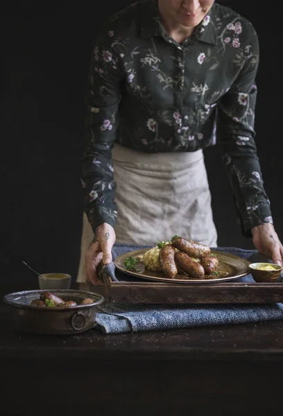 Bangers Mash Food Photography Recipe Idea — Stock Photo, Image