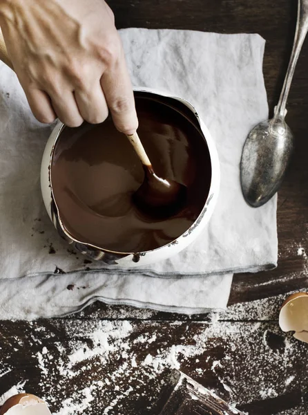 Σκούρο Σάλτσα Σοκολάτας Τροφίμων Ιδέα Συνταγή Φωτογραφία — Φωτογραφία Αρχείου