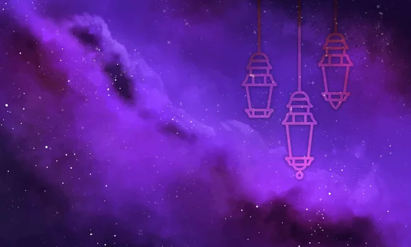 Lampu Dekoratif Ramadan Dengan Latar Belakang Berwarna Warni — Stok Foto