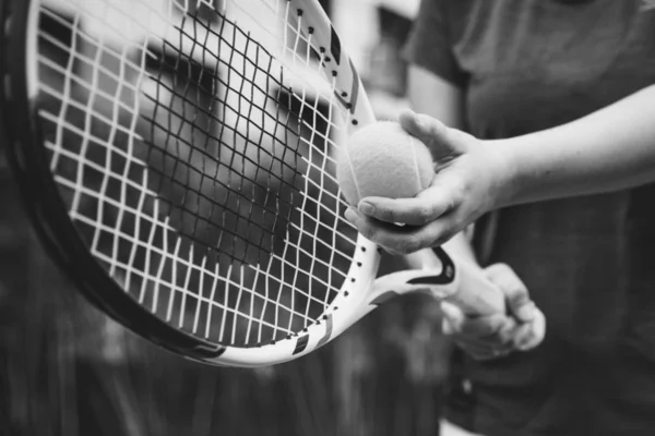 Speler Klaar Voor Een Serve Tennis — Stockfoto