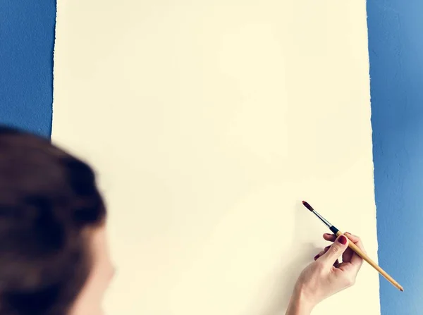 Painter Start Drawing Blank Canvas — Stock Photo, Image