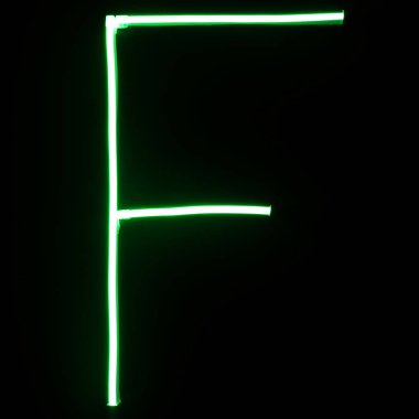 Yeşil neon ışıkları alfabesi harfleri