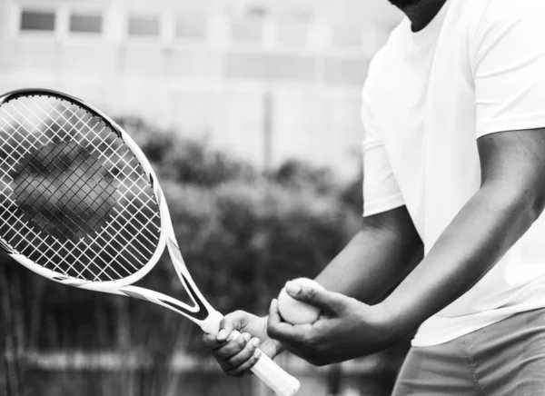 Jugador Preparándose Para Saque Tenis — Foto de Stock