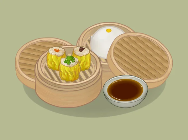 Kinesiska Dumplings Och Bulle Illustration — Stockfoto