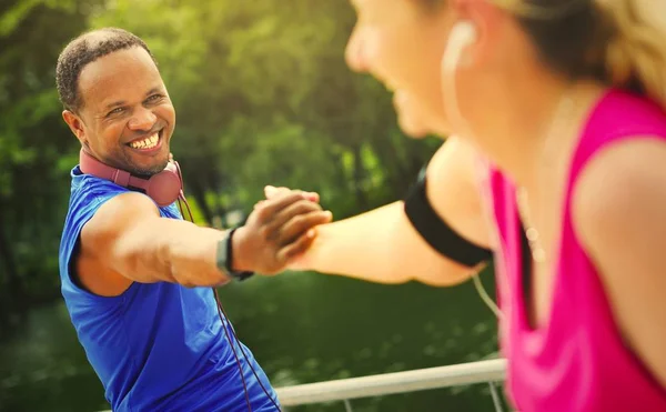 Homme Femme Faisant Des Exercices Ensemble Concept Équilibré — Photo