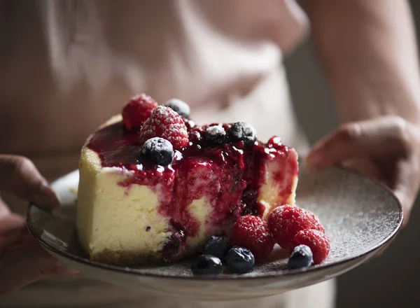 Świeże Jagody Jedzenie Cheescake Fotografii Idea Przepis — Zdjęcie stockowe