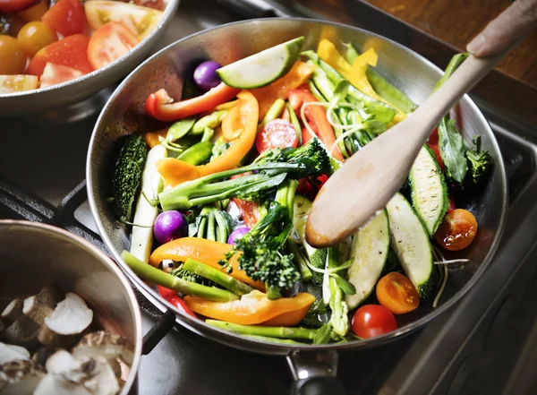 Vegetais Misturados Salteados Ideia Receita Fotografia Alimentos — Fotografia de Stock