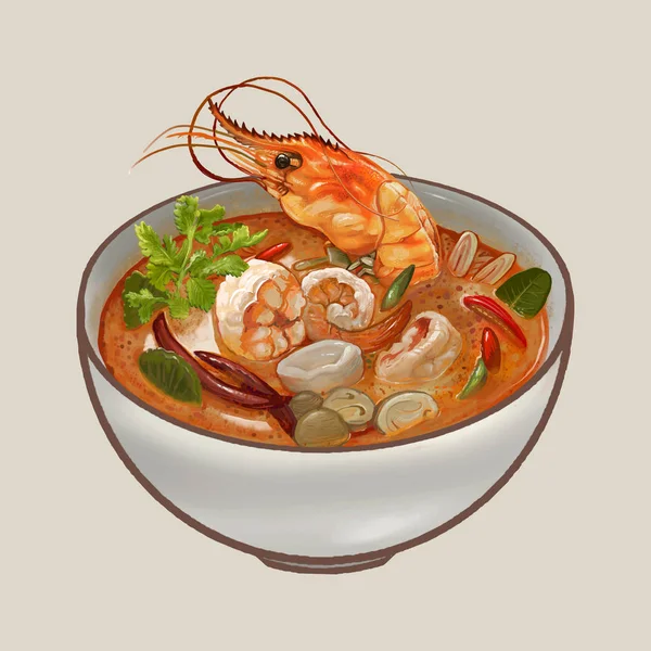 Tom Yum Kung Leves Illusztráció — Stock Fotó