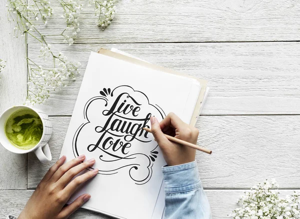 Artist Creating Hand Lettering Artwork Motivation Quote — Stock Photo, Image