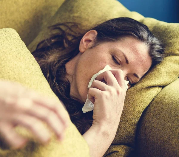 Woman Sick Sofa — Stock Photo, Image