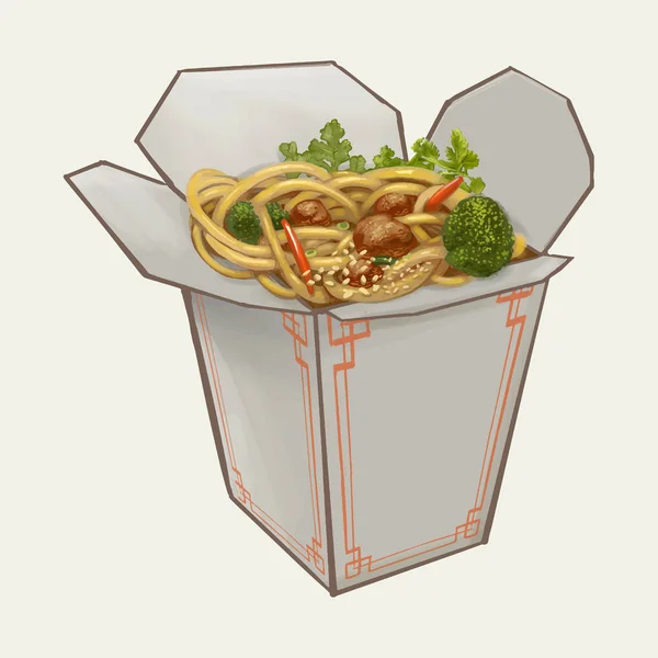 Chow Mein Takeawy Box Ilustração — Fotografia de Stock