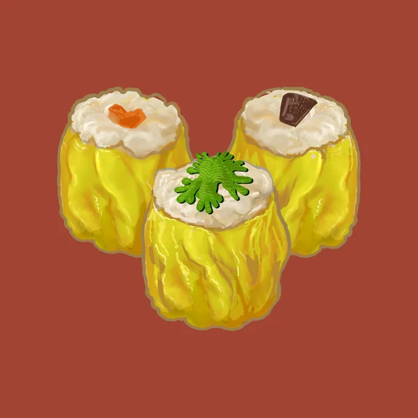 Tre Kinesiska Stil Dumplings Illustration — Stockfoto