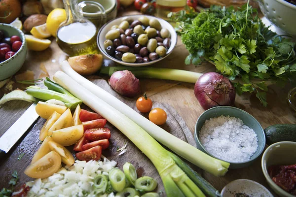 Preparación Alimentos Vegetales Mixtos Fotografía Receta Idea — Foto de Stock