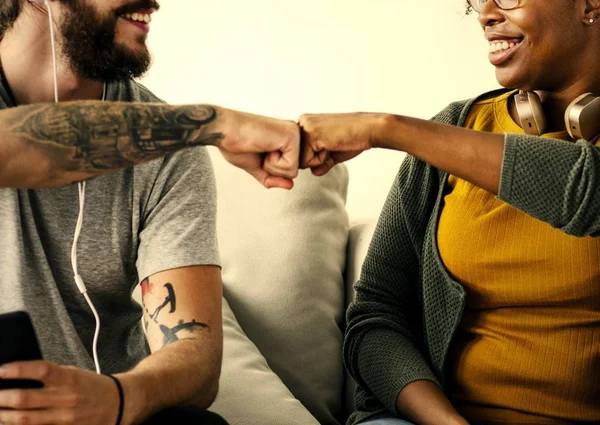 Happy Friendly Couple Fist Bumping — Stock Photo, Image