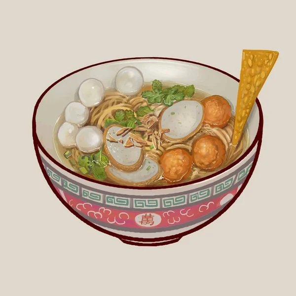 Nudelsuppe Mit Fischbällchen Illustration — Stockfoto