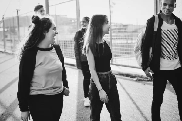 Gruppe Von Teenagerfreunden Hängt Herum — Stockfoto
