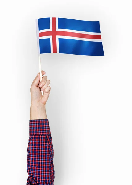 Persona Que Ondea Bandera Islandia —  Fotos de Stock