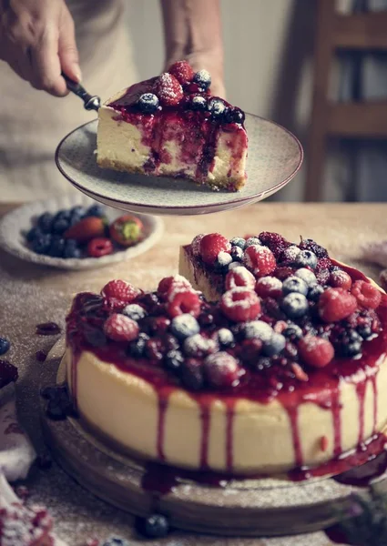 Frische Beeren Käsekuchen Lebensmittel Fotografie Rezeptidee — Stockfoto