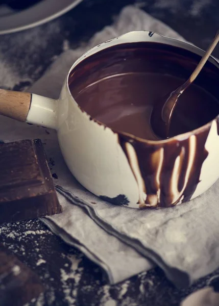 Dark Chocolate Sauce Food Photography Recipe Idea — Stock Photo, Image