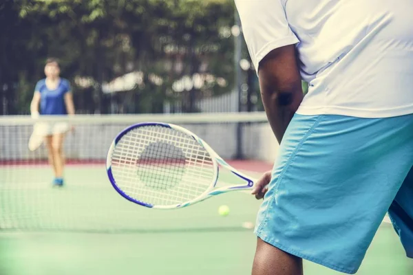 Zwei Spieler Einem Tennismatch — Stockfoto
