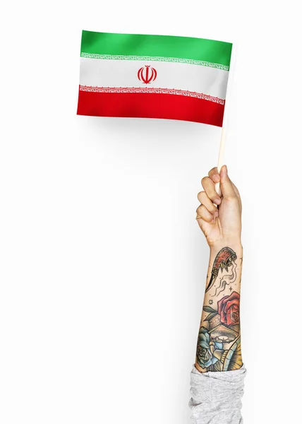 Person Waving Flag Islamic Republic Iran — Stock Photo, Image