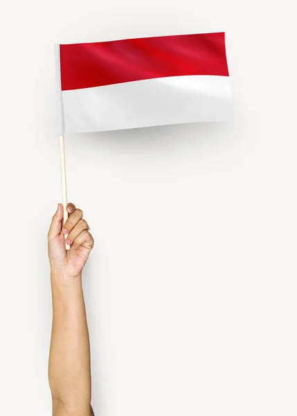 Person Schwenkt Die Flagge Des Fürstentums Von Monaco — Stockfoto