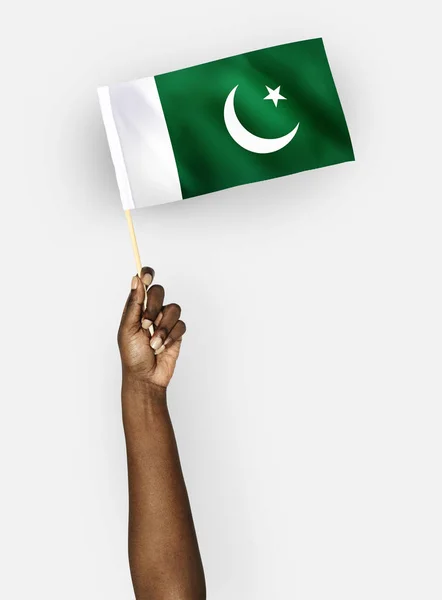 Πρόσωπο Που Κυματίζει Σημαία Της Ισλαμικής Δημοκρατίας Του Πακιστάν — Φωτογραφία Αρχείου