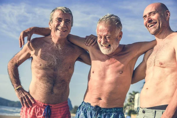 Senior Men Having Fun Beach — Stock Photo, Image